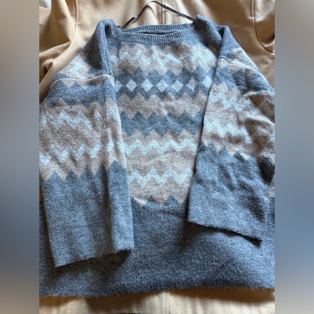Lane Bryant Blue and Tan Chevron Crewneck Sweater